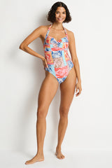 Coco Island Twist Front Halter One Piece / Sea Level Coco island blue