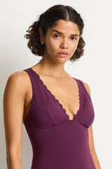 Scallop Longline Tri One Piece / Sea Level Scallop claret