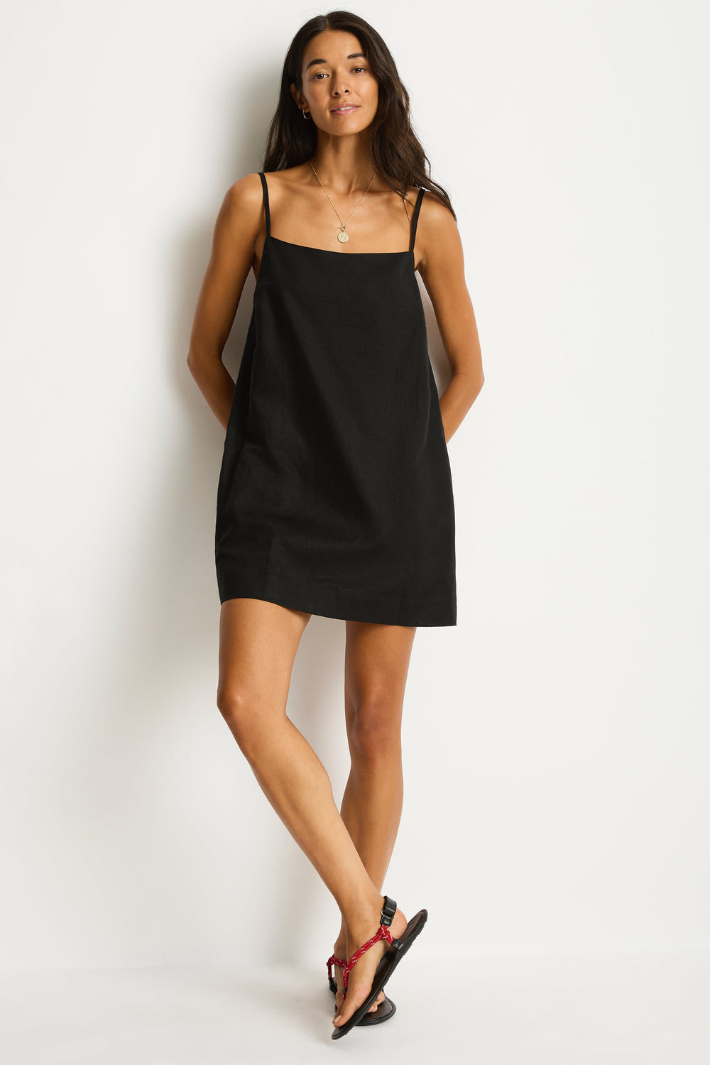 Shore Linen Shift Short Dress / Sea Level Shore linen black