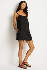 Shore Linen Shift Short Dress / Sea Level Shore linen black