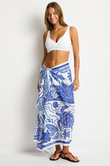 Jungle Lino Long Sarong / Sea Level Jungle lino blue