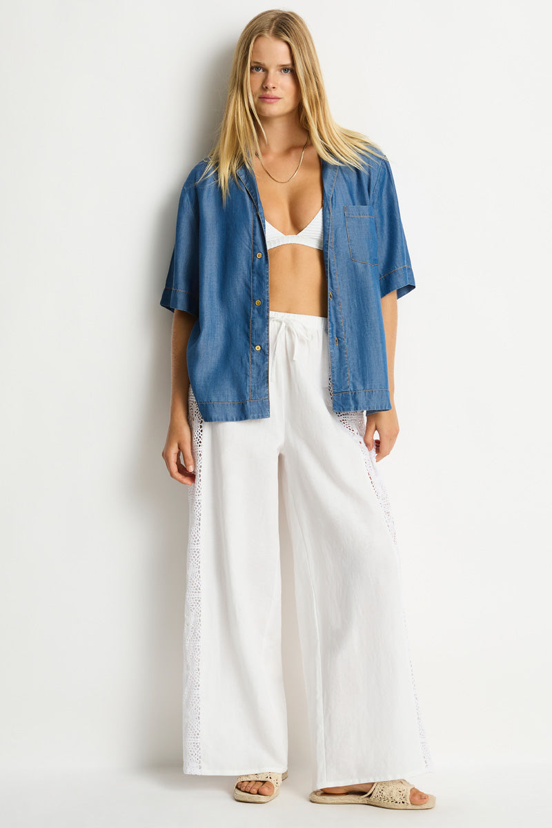 Shore Linen Panelled Beach Pant / Sea Level Shore linen white