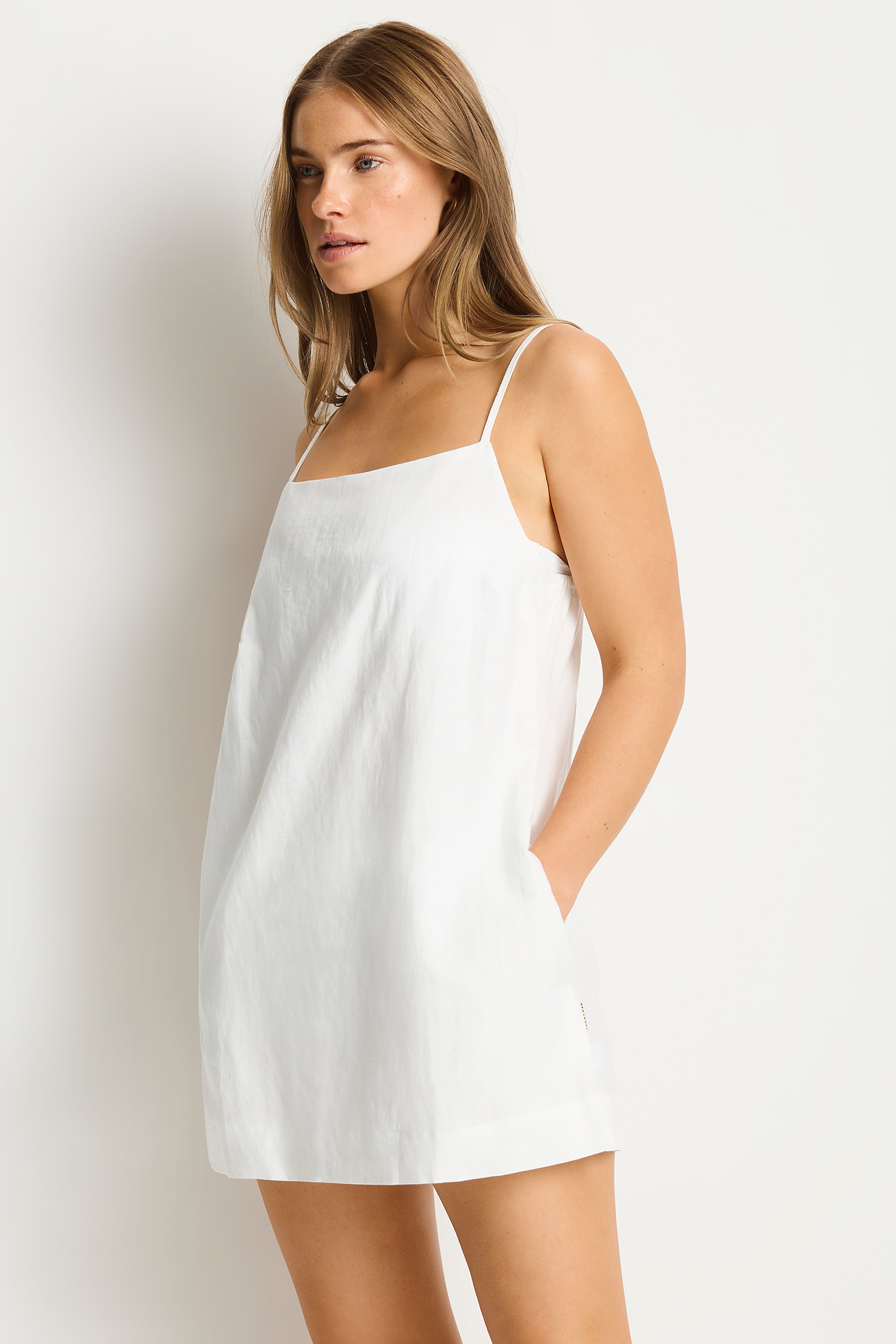 Shore Linen Shift Short Dress / Sea Level Shore linen white