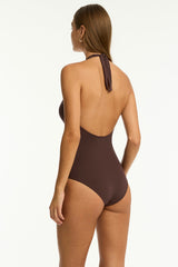 Essentials Edit Keyhole Halter One Piece / Sea Level Eco essentials cocoa