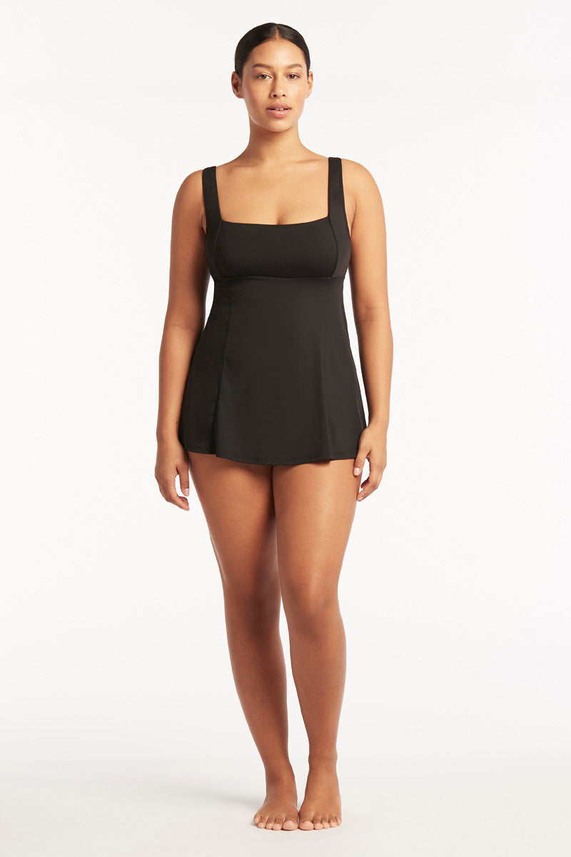 Eco Essentials Square Neck Tummy Control Swim Dress / Sea Level Eco essentials black