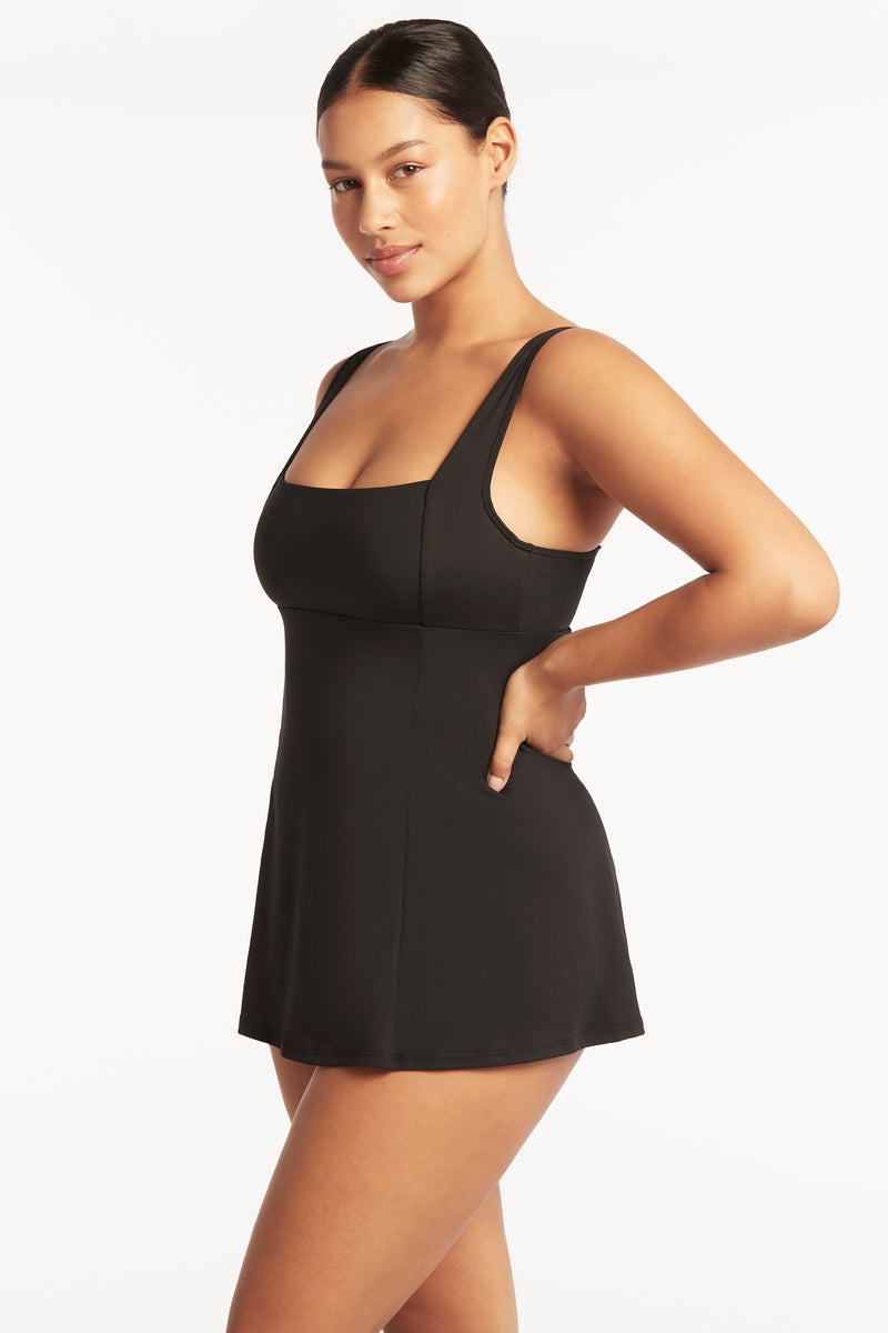 Eco Essentials Square Neck Tummy Control Swim Dress / Sea Level Eco essentials black