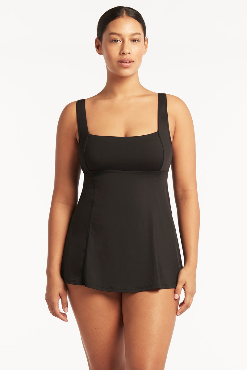 Eco Essentials Square Neck Tummy Control Swim Dress / Sea Level Eco essentials black