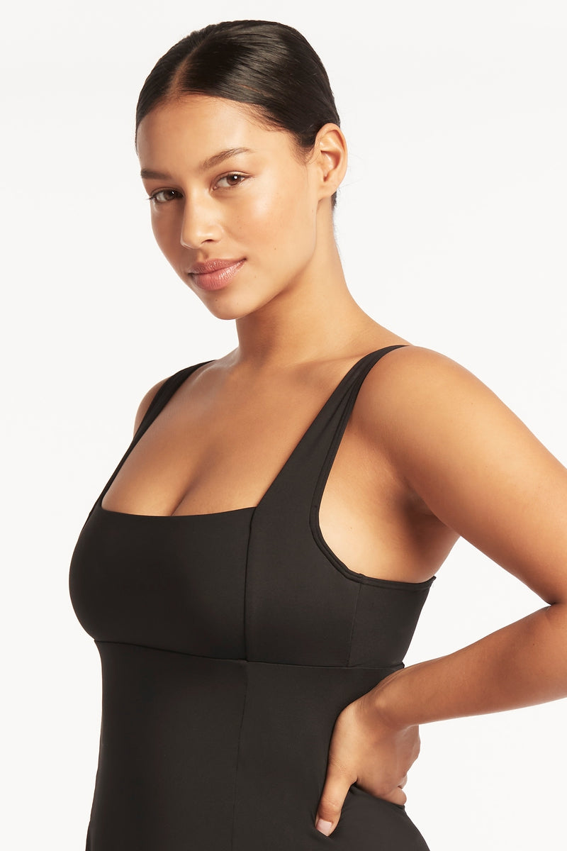 Eco Essentials Square Neck Tummy Control Swim Dress / Sea Level Eco essentials black
