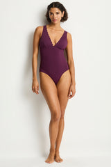 Scallop Longline Tri One Piece / Sea Level Scallop claret
