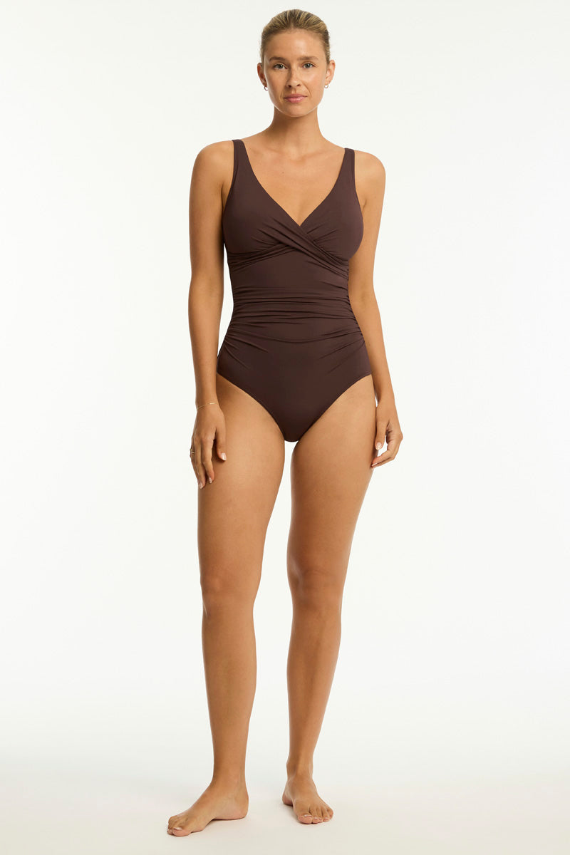 Essentials Edit Cross Front One Piece / Sea Level Eco essentials cocoa