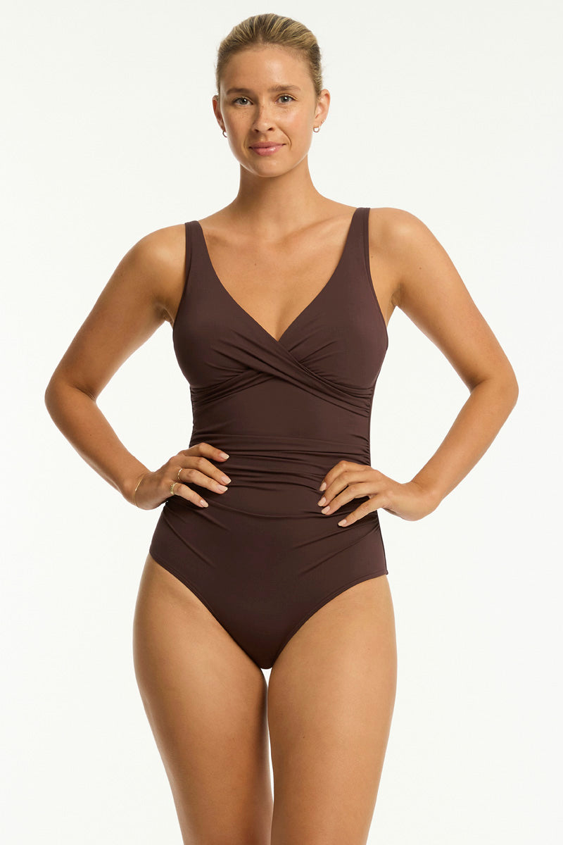 Essentials Edit Cross Front One Piece / Sea Level Eco essentials cocoa