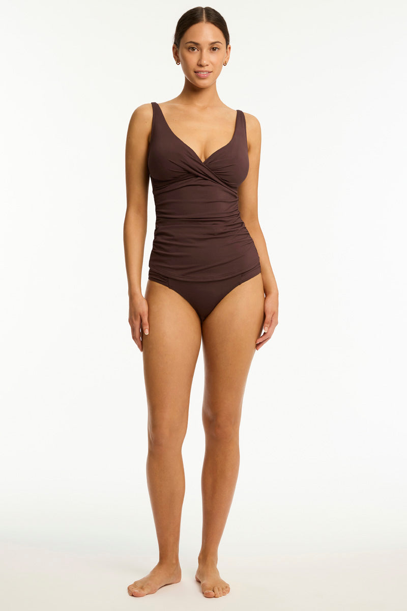 Essentials Edit Cross Front Tankini / Sea Level Eco essentials cocoa
