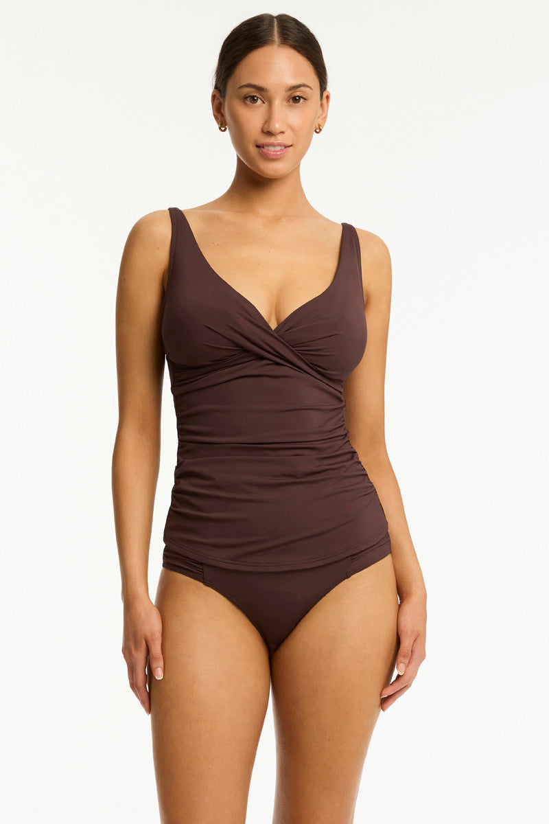 Essentials Edit Cross Front Tankini / Sea Level Eco essentials cocoa