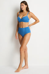 Essentials Edit High Waist Gathered Side Pant / Sea Level Eco essentials denim blue