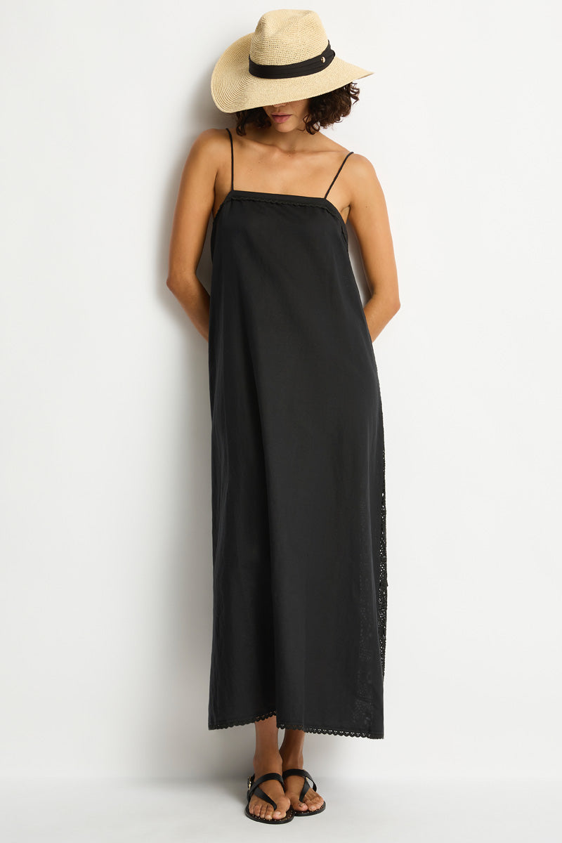 Shore Linen Panelled Bandeau Lace Maxi Dress / Sea Level Shore linen black