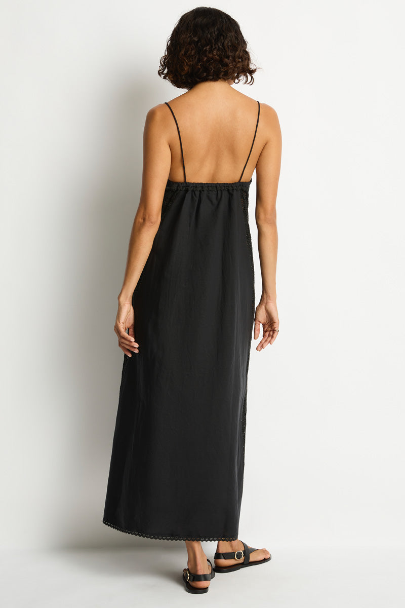 Shore Linen Panelled Bandeau Lace Maxi Dress / Sea Level Shore linen black