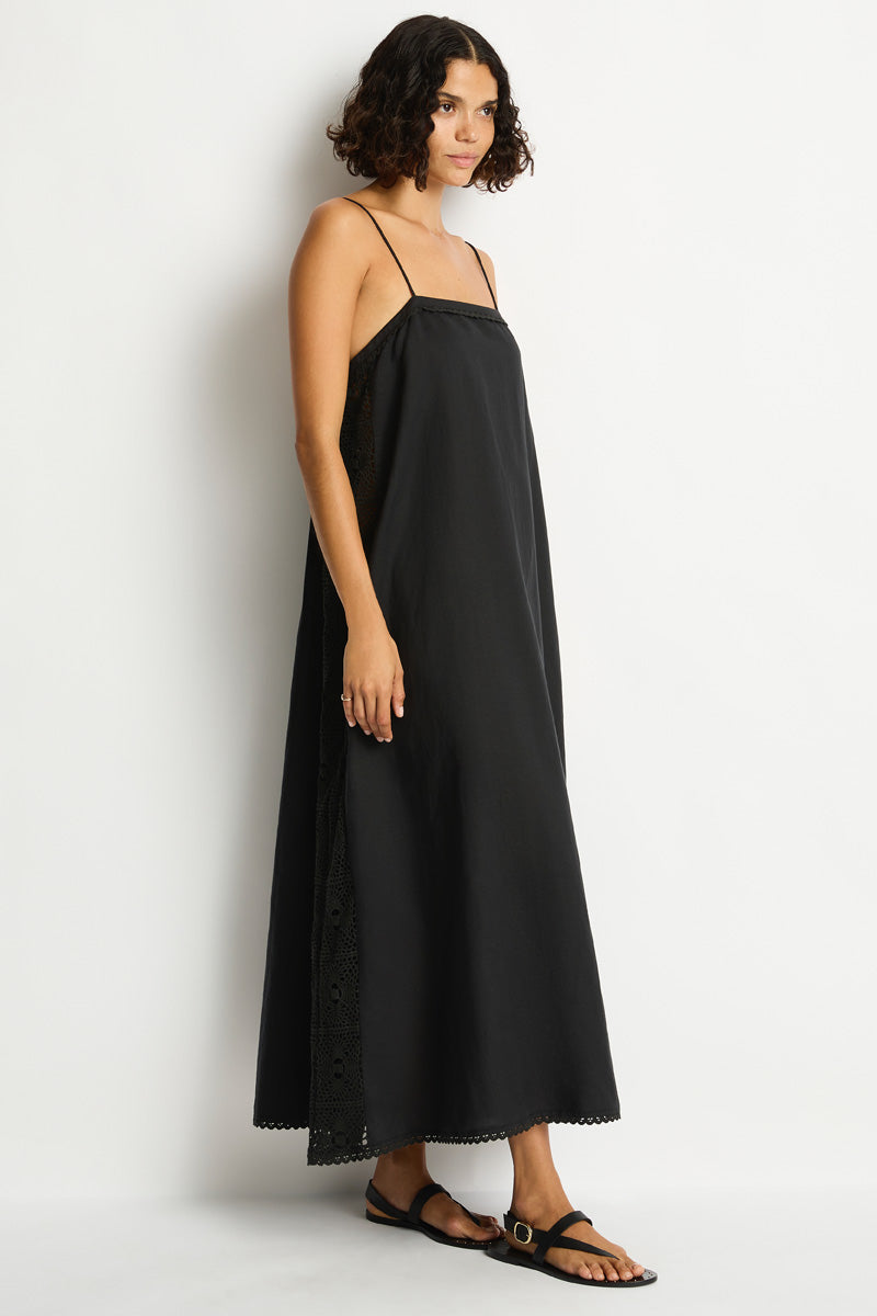 Shore Linen Panelled Bandeau Lace Maxi Dress / Sea Level Shore linen black