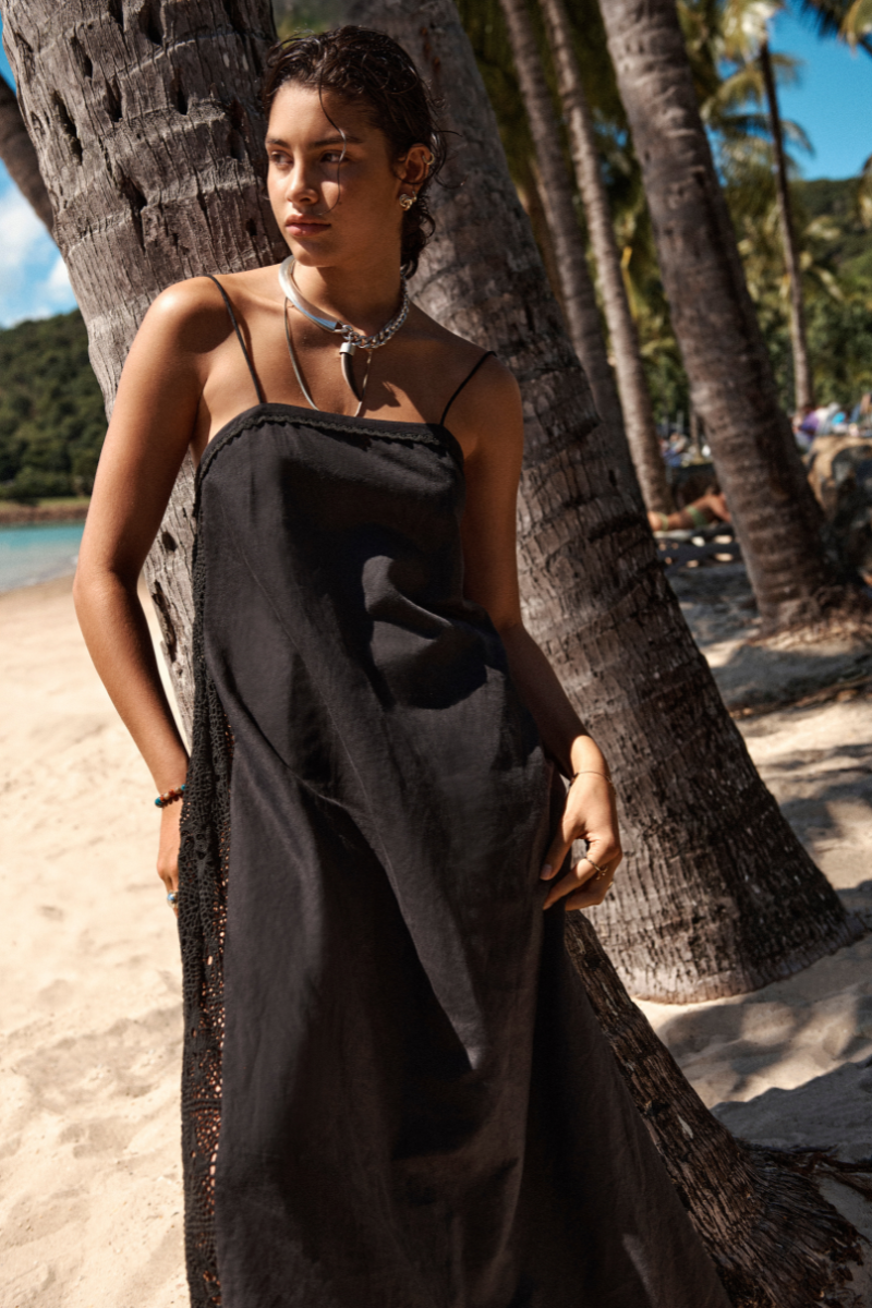 Shore Linen Panelled Bandeau Lace Maxi Dress / Sea Level Shore linen black