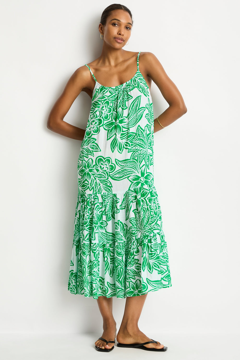 Palmera Resort Tiered Midi Sundress / Sea Level Palmera green