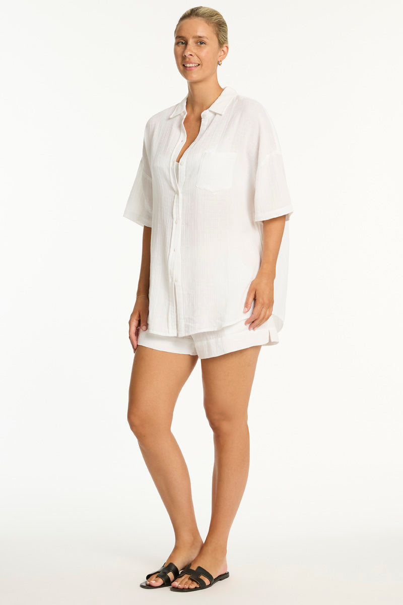 Sunset Aloha Shirt / Sea Level Sunset white