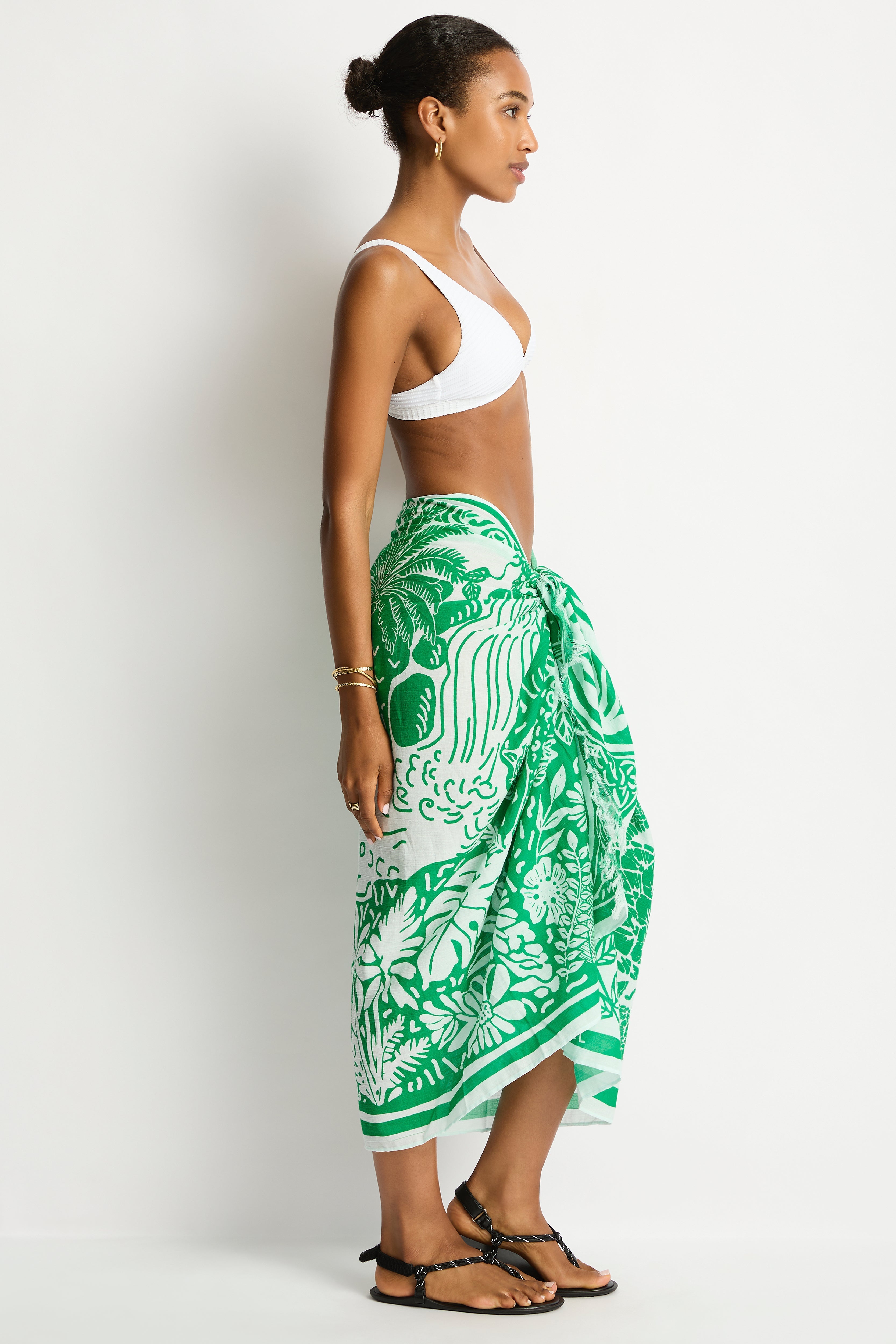 Jungle Lino Long Sarong / Sea Level Jungle lino green