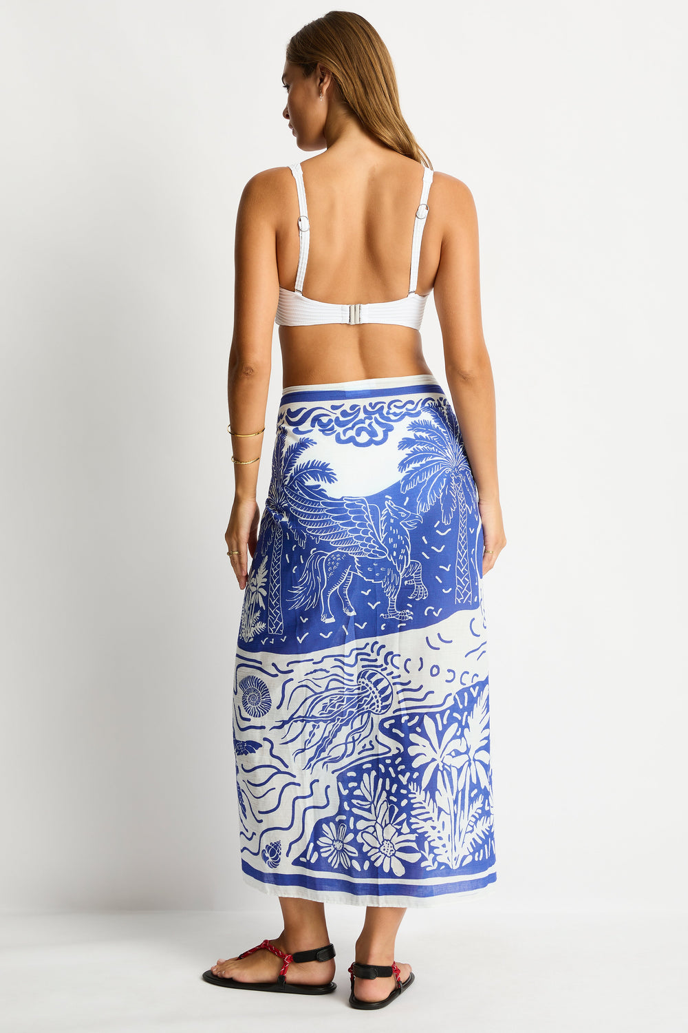 Jungle Lino Long Sarong / Sea Level Jungle lino blue