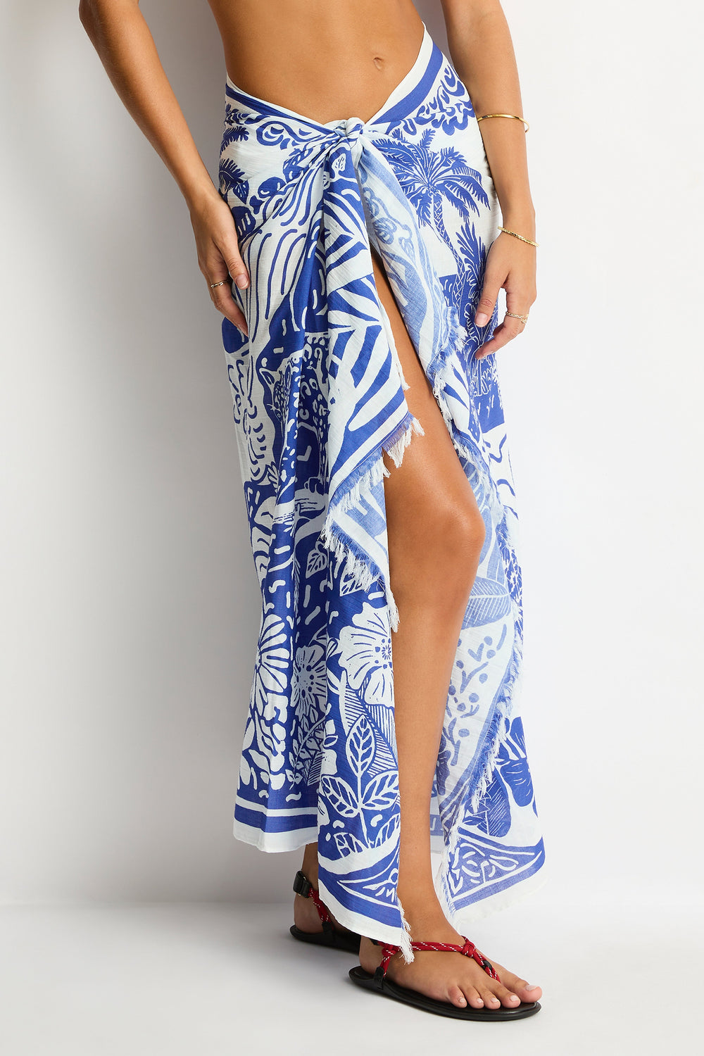 Jungle Lino Long Sarong / Sea Level Jungle lino blue