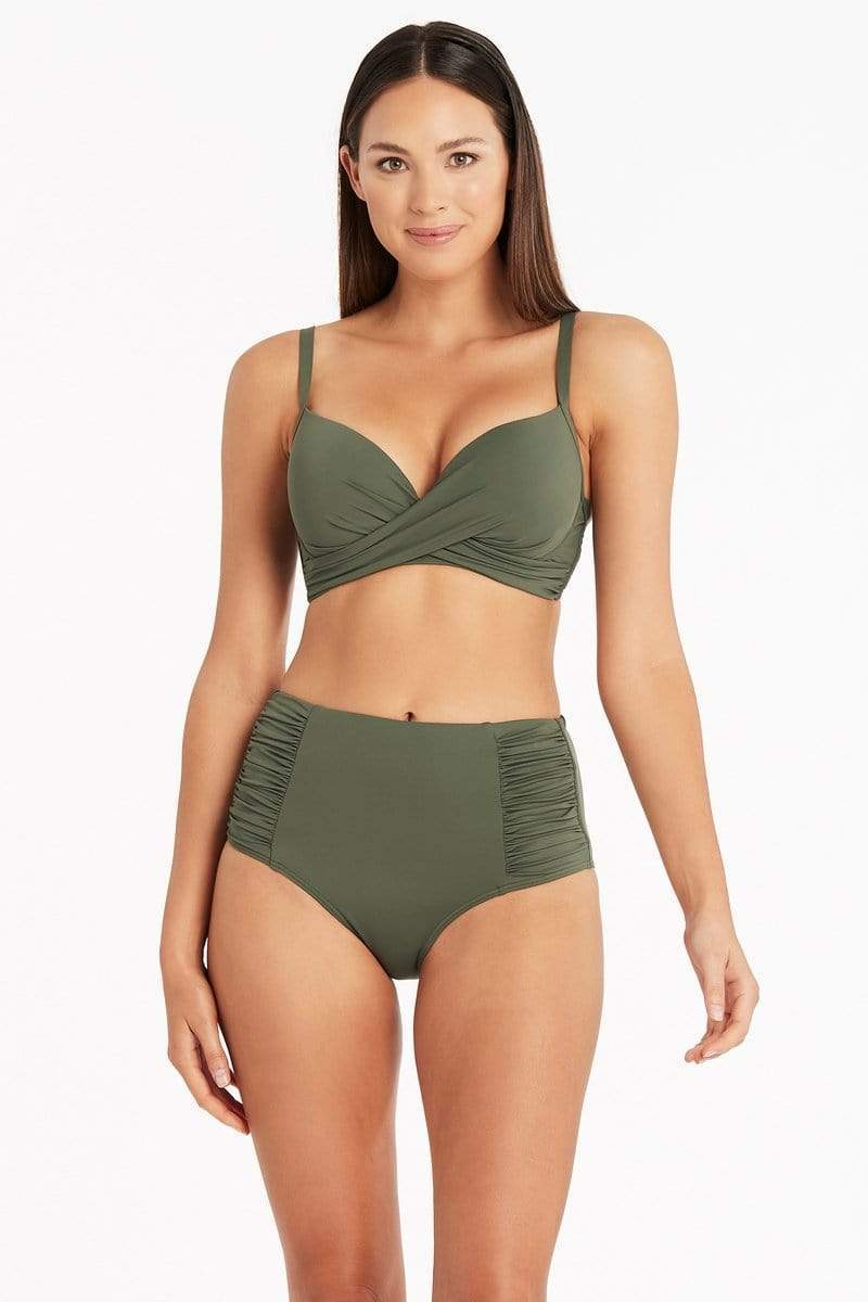 Eco Essentials Cross Front Moulded Cup Bra / Sea Level Eco essentials khaki