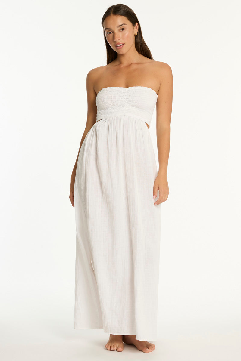 Sunset Cutaway Bandeau Dress / Sea Level Sunset white