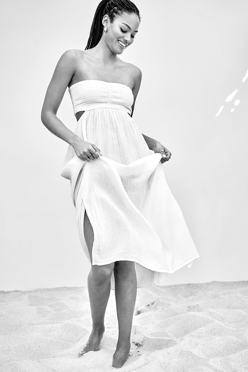 Sunset Cutaway Bandeau Dress / Sea Level Sunset white