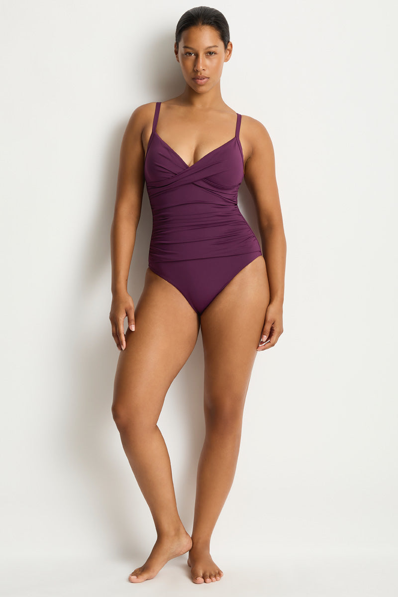 Essentials Edit Cross Front Scoop Back One Piece / Sea Level Eco essentials claret